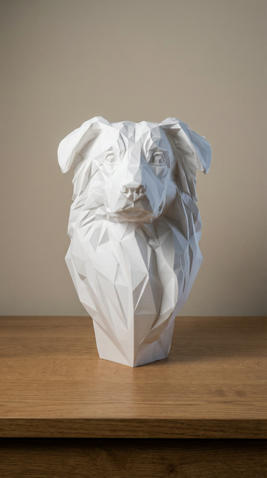 The Sulio - Geometric Australian Shepherd Statue, Modern Low Poly Dog Decor
